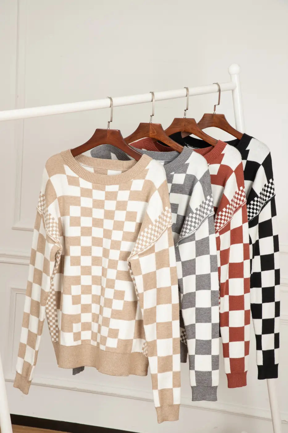 Smoky plaid soft knit jumper sweaters