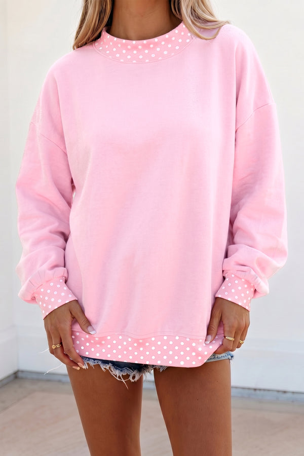 Pink Colorblock Polka Dot Contrast Trim Oversized Sweatshirt Women UK