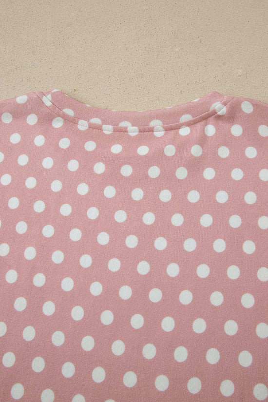 Polka Dot Print Round Neck Short Sleeve Top & Shorts Co-Ord Set
