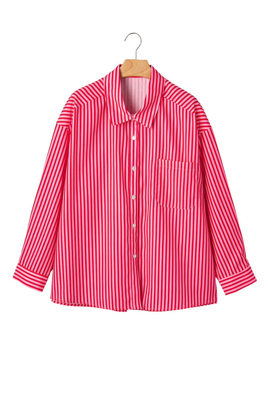 Stripe Button-Up Long Sleeve Shirt with Patch Pocket