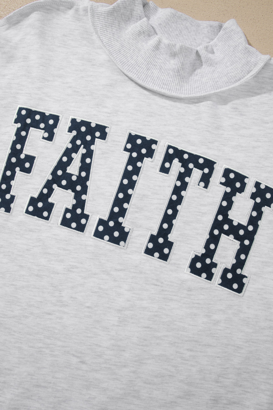 Light Grey Polka Dot Slogan High Neck Baggy Sweatshirt