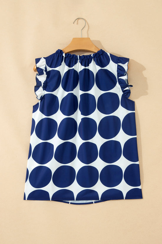 Polka Dot Frill Trim Round Neck Sleeveless Shift Tank Top