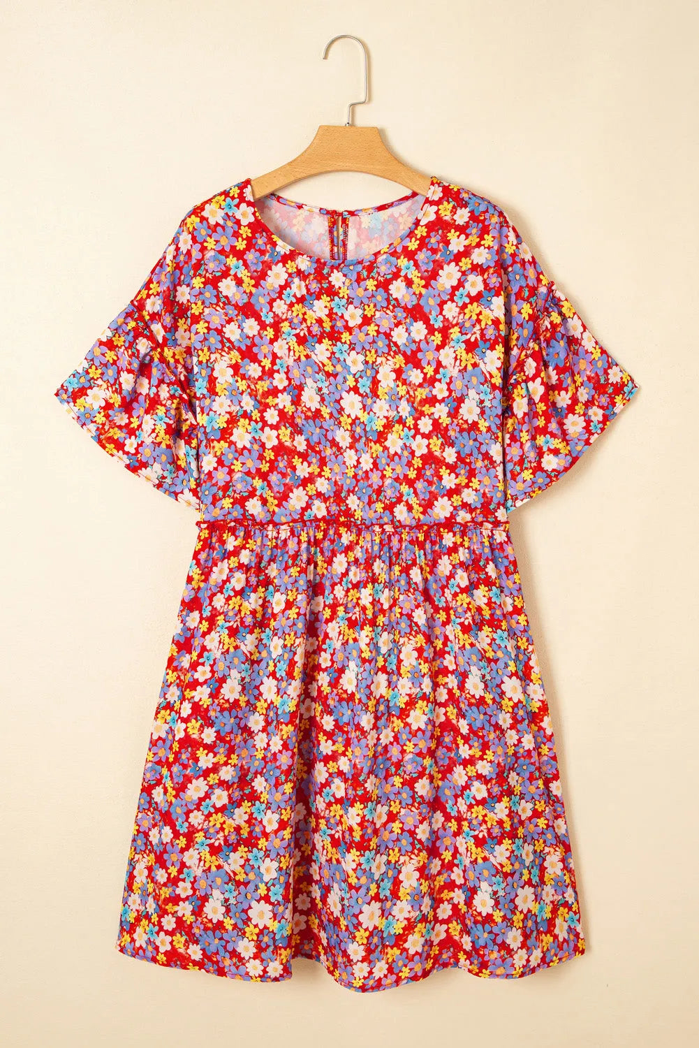 Dainty Red Floral Curvy Dress - Fashionfitz