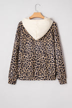 Leopard Print Waffle Knit Kangaroo Hoodie