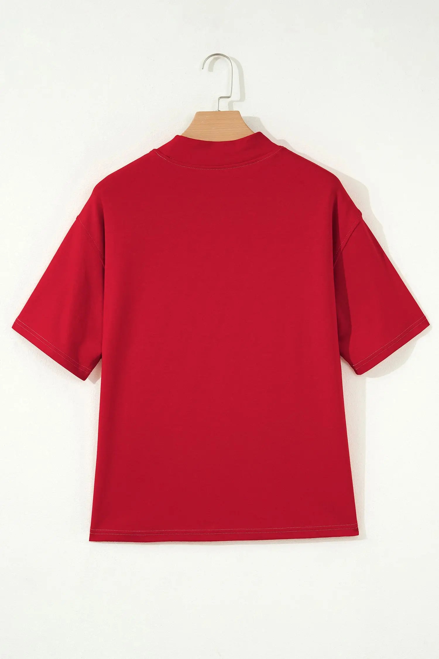 Reversible Contrast Stitch Drop Shoulder High Neck Short Sleeve Tee