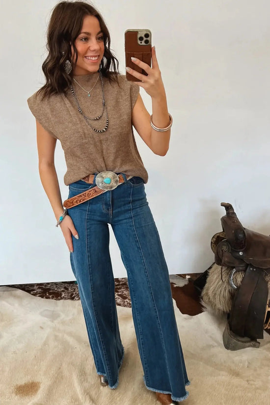 Ribbed knit mock neck sweater vest sleeveless loose fit light french beige sweaters