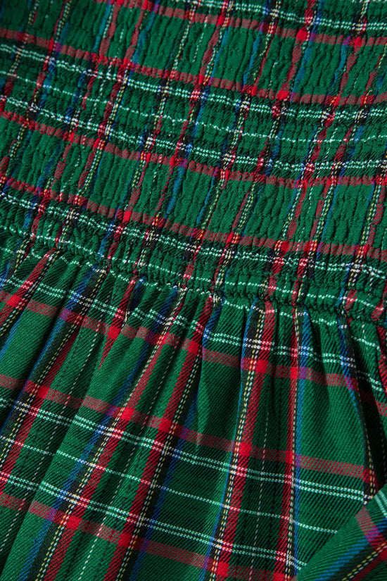 Red green tartan plaid flared midi dress dresses