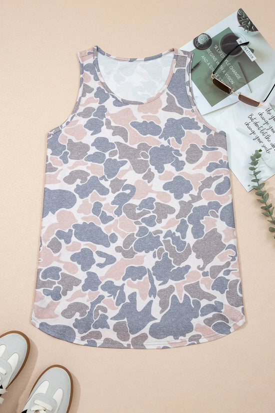 Retro camo print oversized tank top sleeveless women uk | fashionfitz