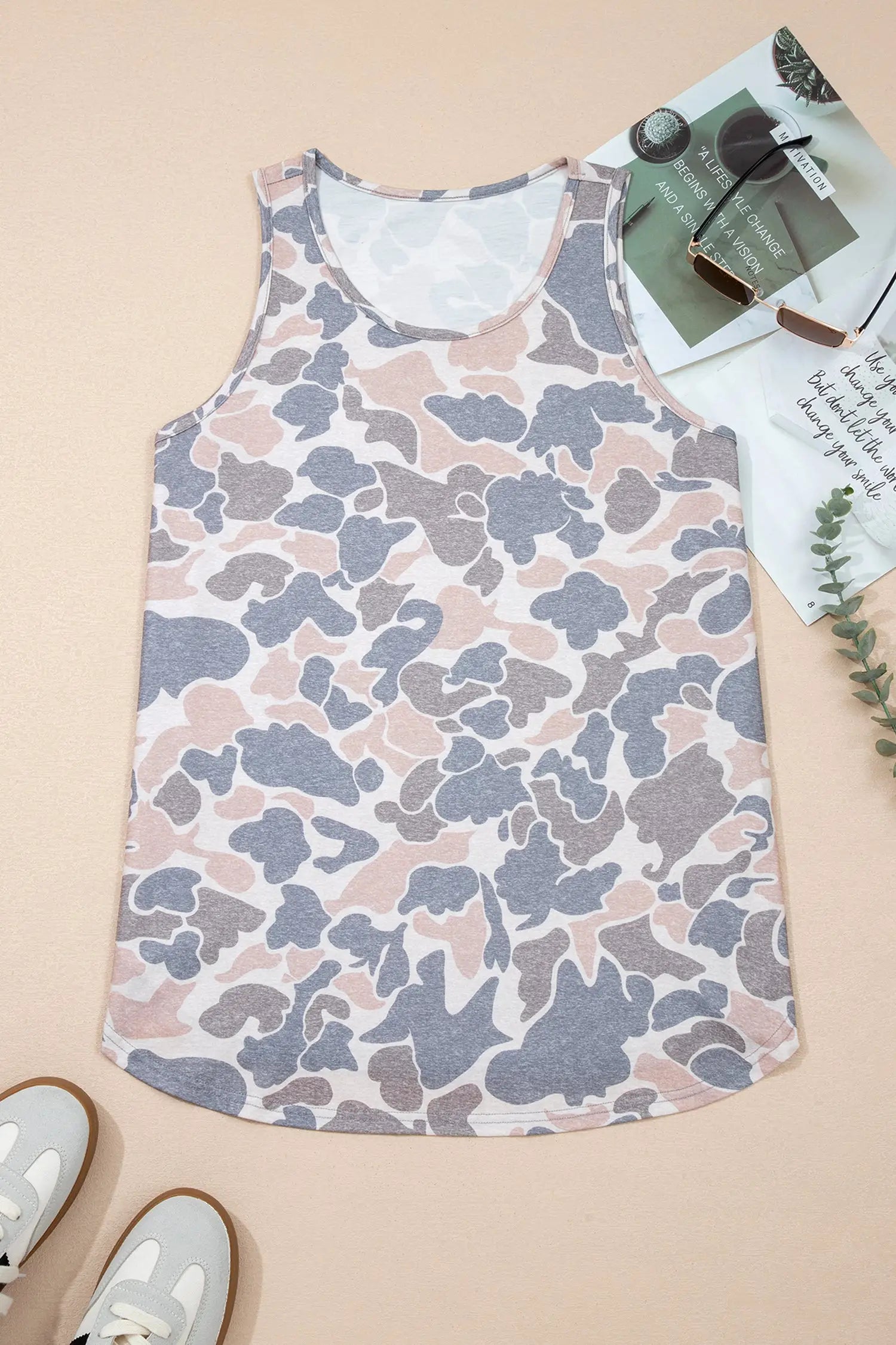 Retro camo print oversized tank top sleeveless women uk | fashionfitz