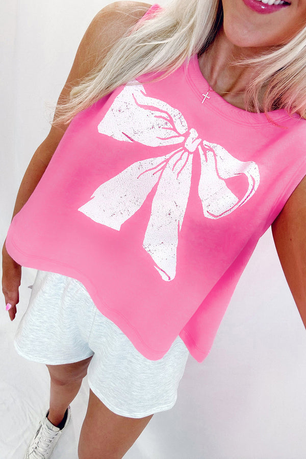 Bow Print Boxy Fit Sleeveless Tank Top Women UK