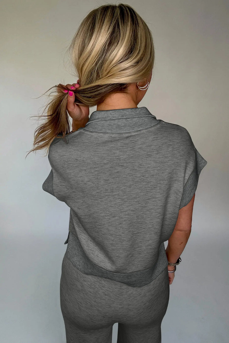 Half zip polo tee & casual pant set two piece short sleeve co-ord outfit sets