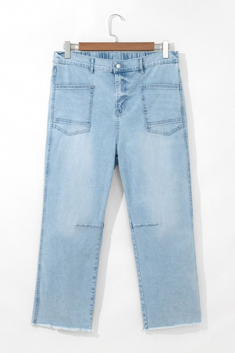 Seam Detail Patch Pocket Raw Cut Shift Plus Size Jeans Women UK