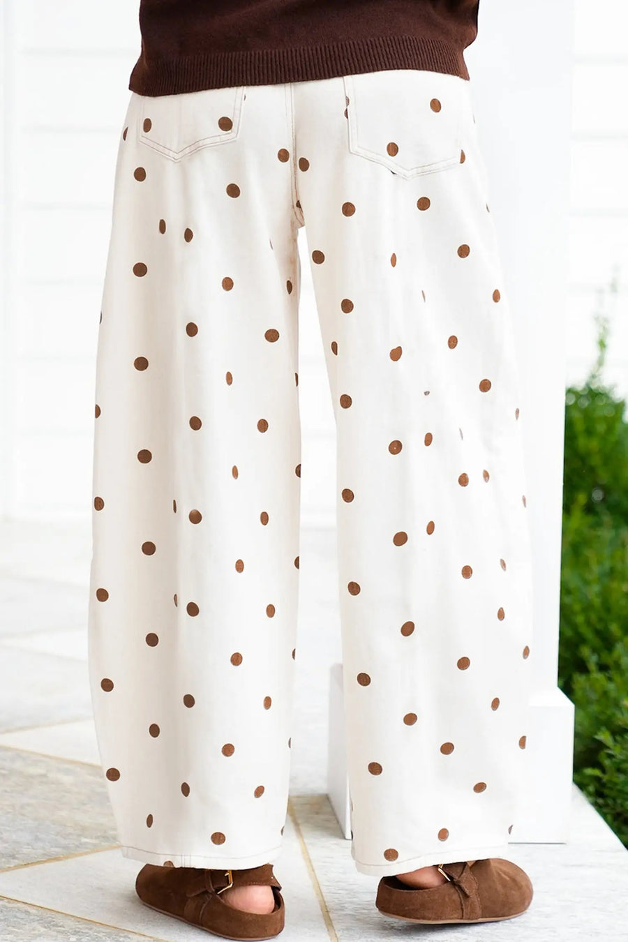 Polka Dot Print Plus Size Barrel Jeans Women UK — fabric texture detail | Fashionfitz UK