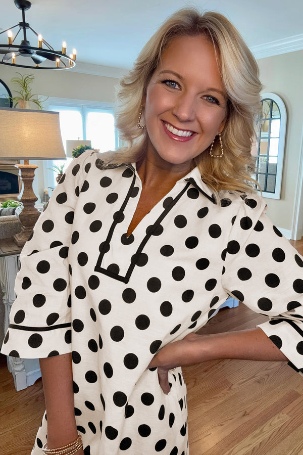 Polka Dot Collar Pocketed Mini Dress