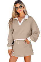 Cropped Top Drawstring Skirt Set