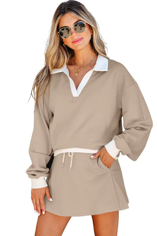 Cropped top drawstring skirt | trendy 2pc outfit set
