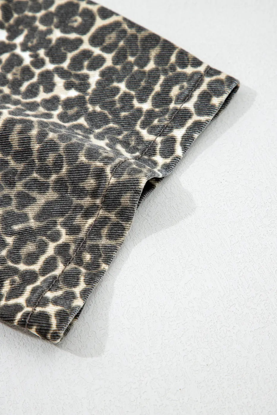 Gray Leopard Short Sleeve Denim Shirt