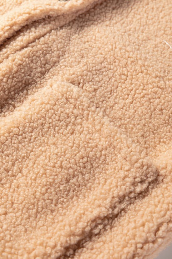 Ladies Beige Fuzzy Fleece Gilet with Big Button Accent