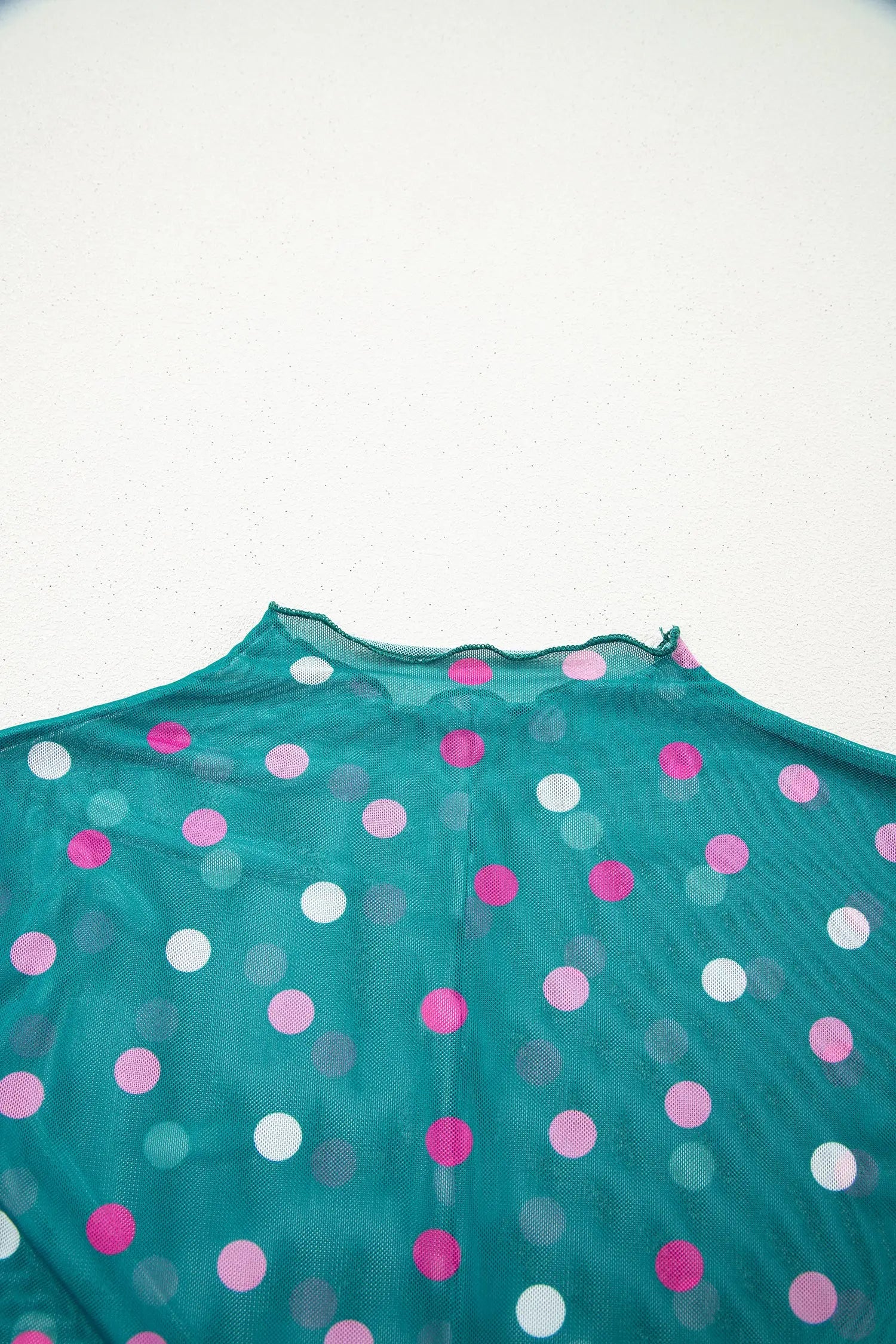 Polka dot mesh bodycon top mock neck long sleeve sheath fit