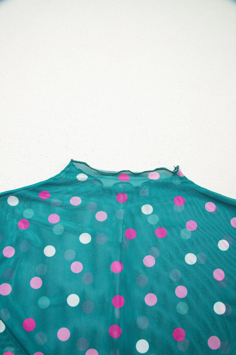 Polka dot mesh bodycon top mock neck long sleeve sheath fit