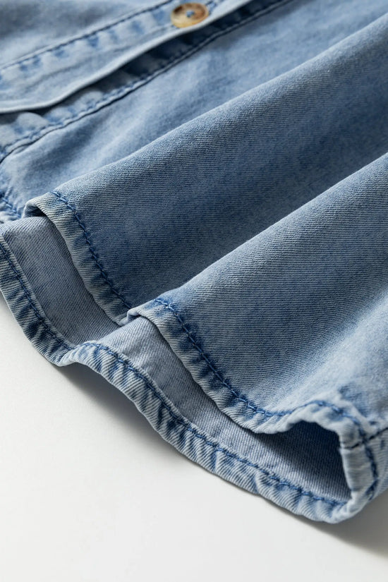 Beau blue ruffled peter pan collar western denim shirt