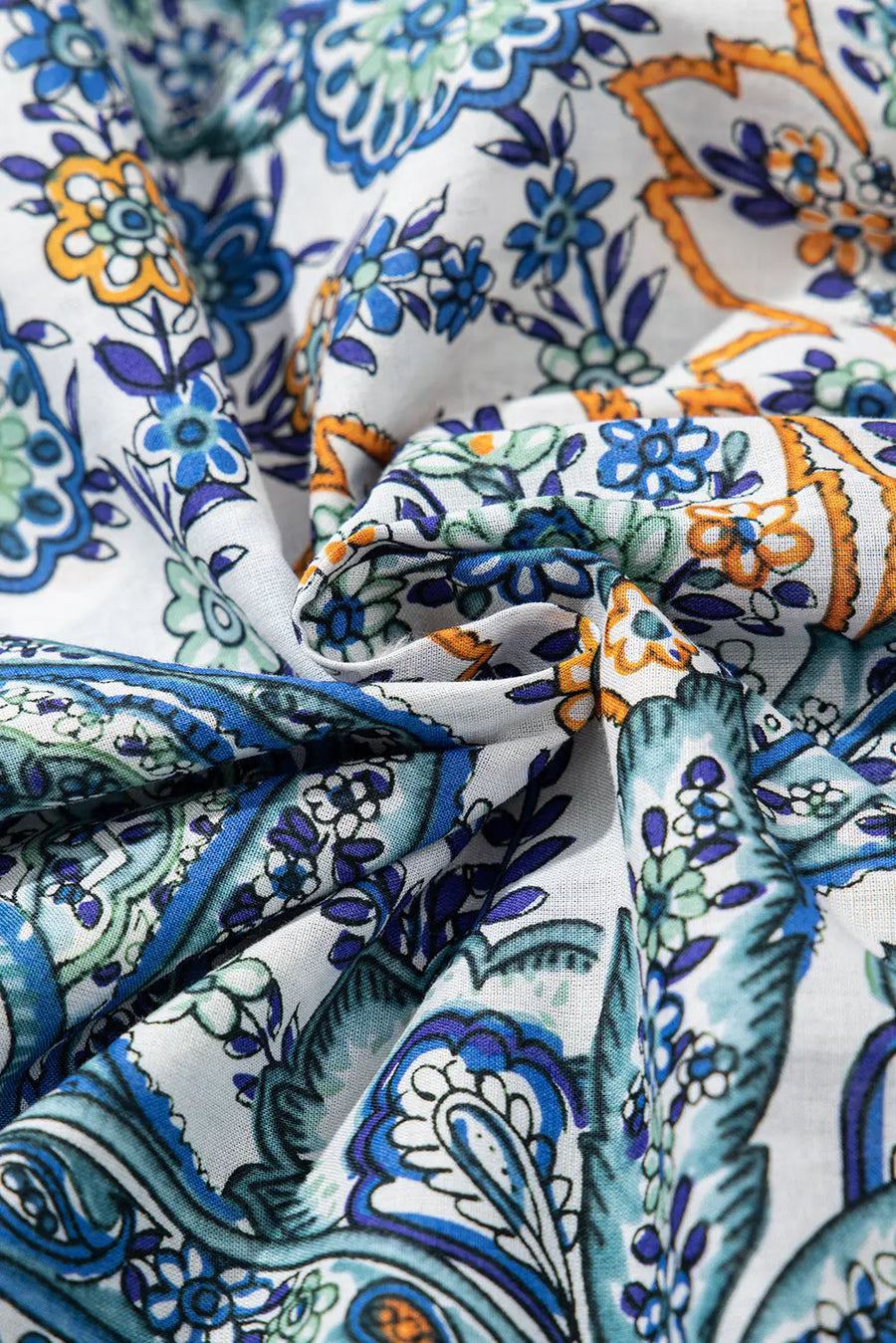 Blue Boho Paisley Floral V Neck Short Sleeve Mini Dress Women UK