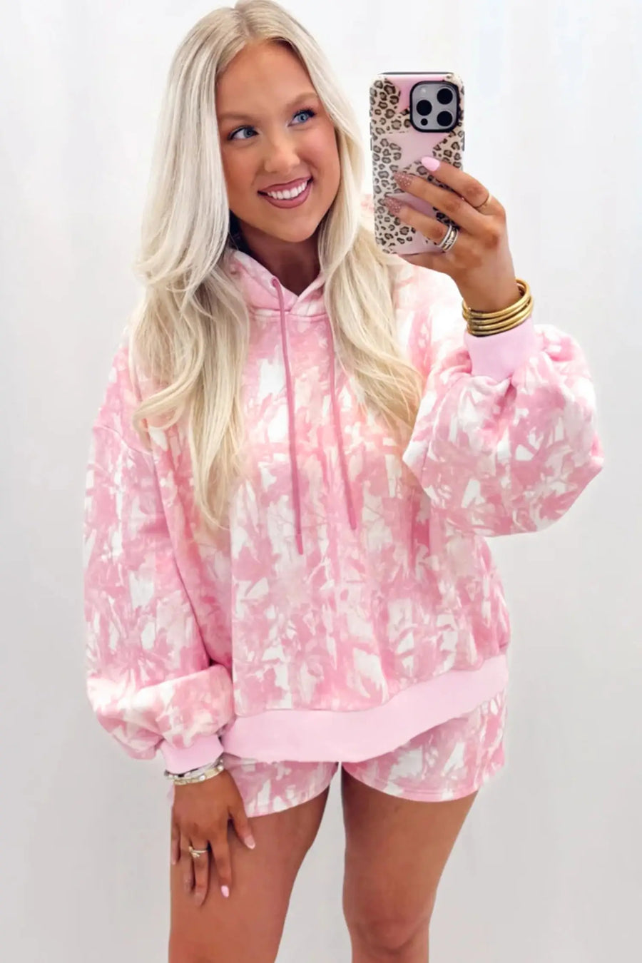 Abstract Print Hoodie & Slim Shorts Set