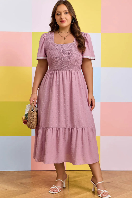 Curve swiss dot smocked midi dress dresses