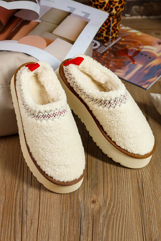 Embroidered sherpa plush winter slippers