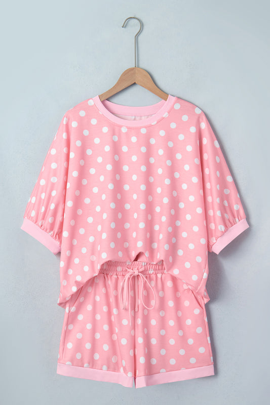 Polka Dot Oversized Top & Drawstring Shorts Set Women UK