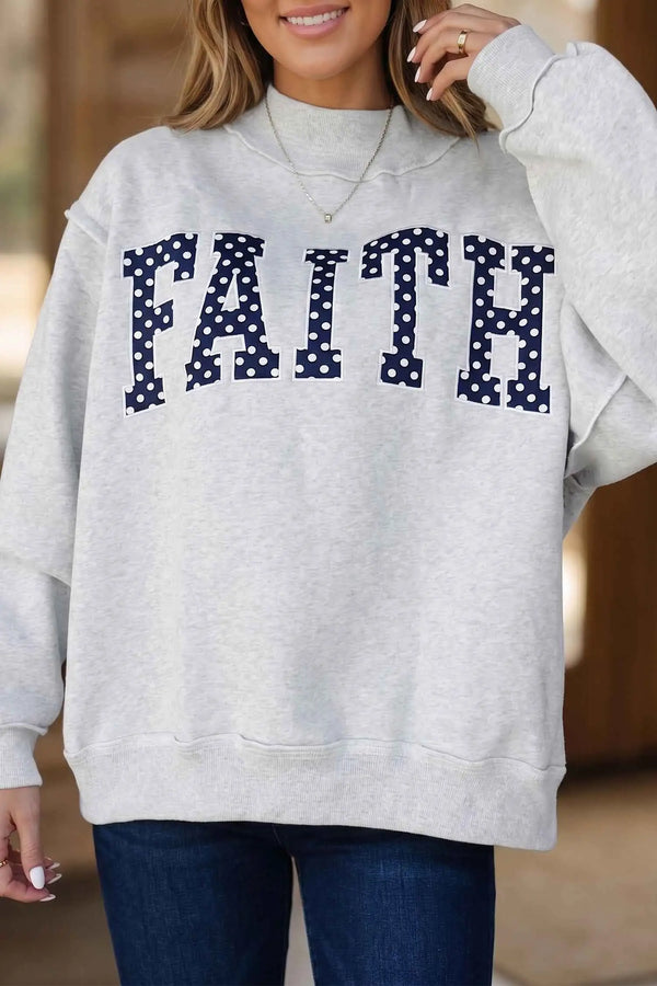 Light grey polka dot slogan high neck baggy sweatshirt front view — Fashionfitz UK