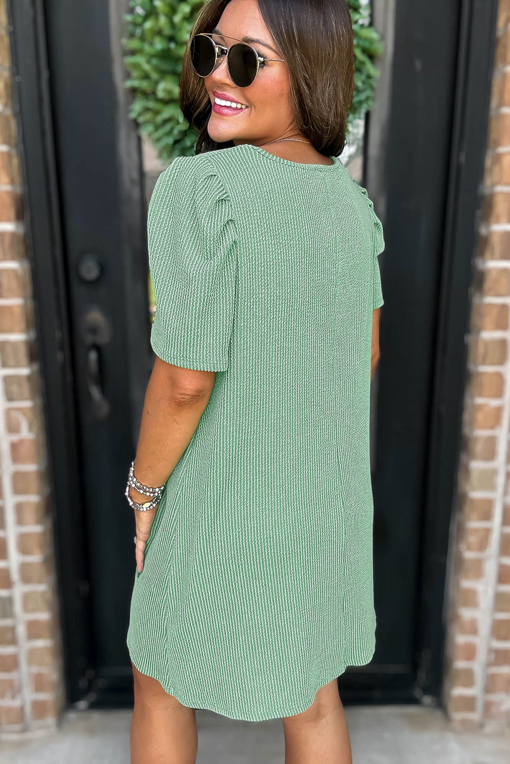 Corded Knit Mini Dress - Mint Green Perfection