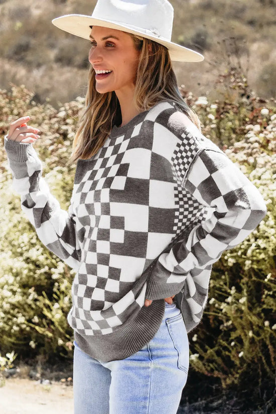 Smoky plaid soft knit jumper sweaters
