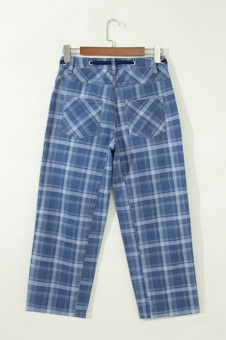 Plaid Denim Grommet Drawstring Waist Ankle-Length Jeans Women UK