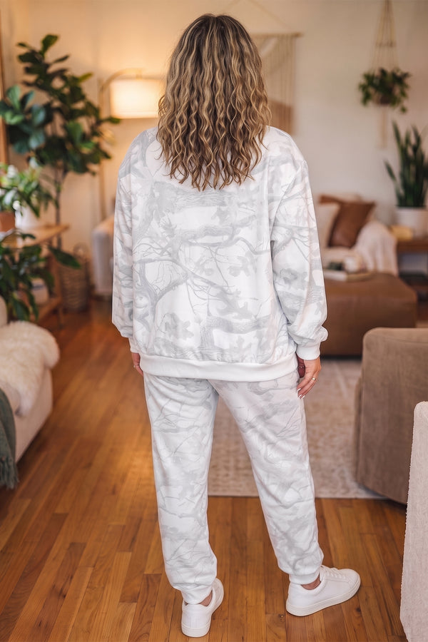 Grey camo plus size set — side view showing stand neck detail