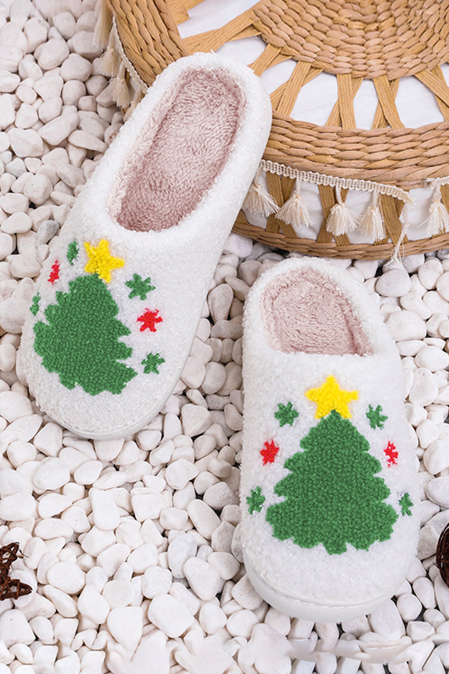 White Christmas Gingerbread Man Plush Home Slippers