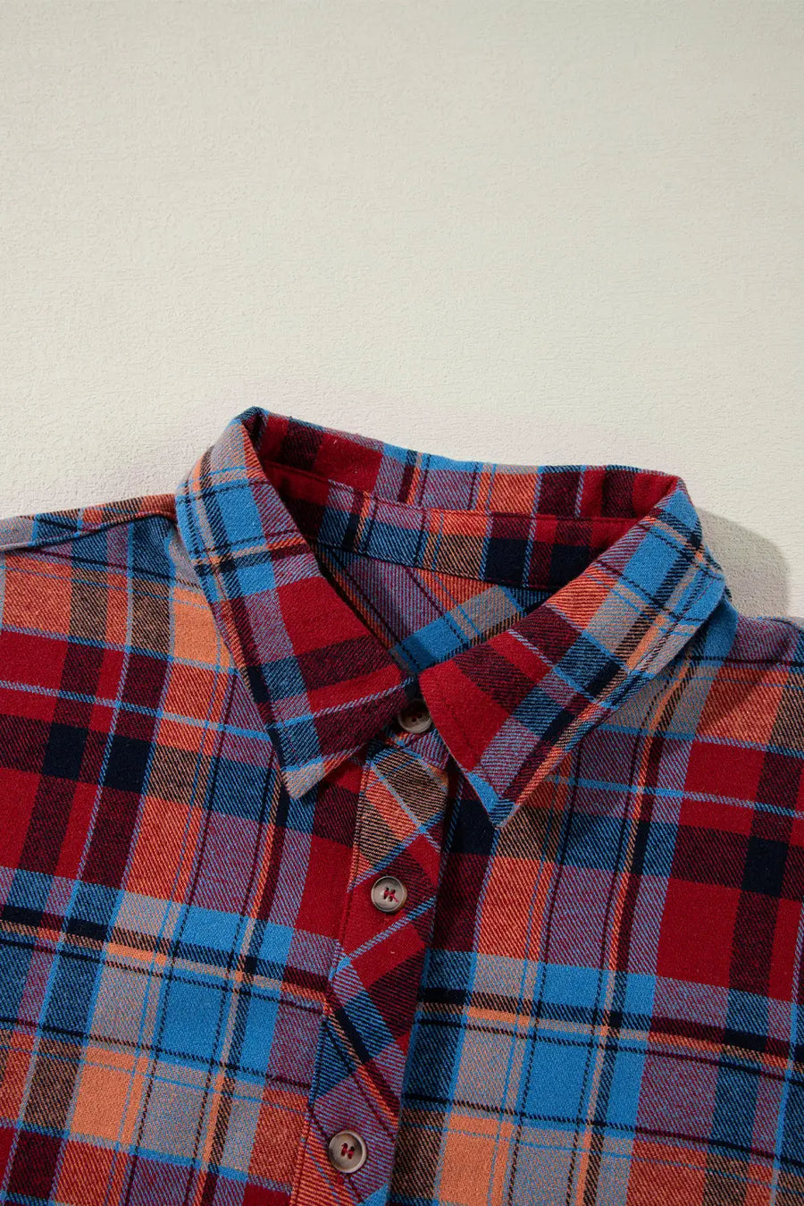 Close-up of Red Tartan Plaid Casual Shirt showing rich red tartan pattern and shirt collar detail — Fashionfitz
