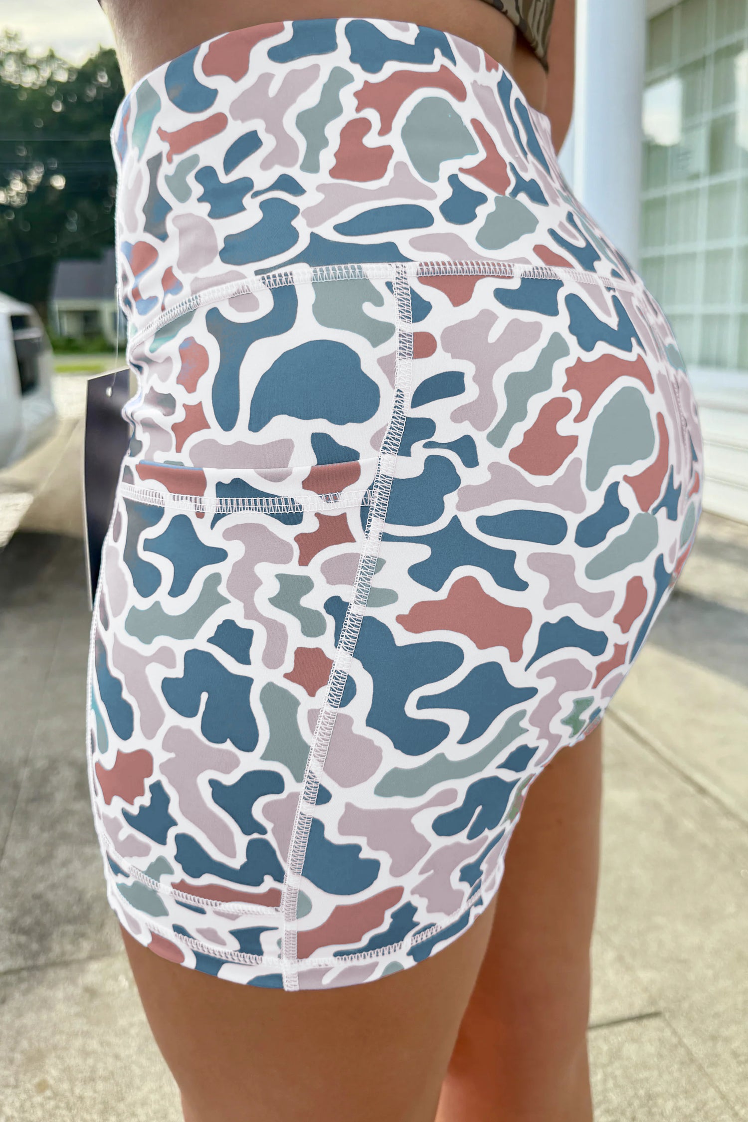 Abstract Camo Print Seam Detail Biker Shorts Women UK