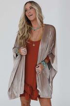 Women's open front kimono in plush velvet with 3/4 sleeves
