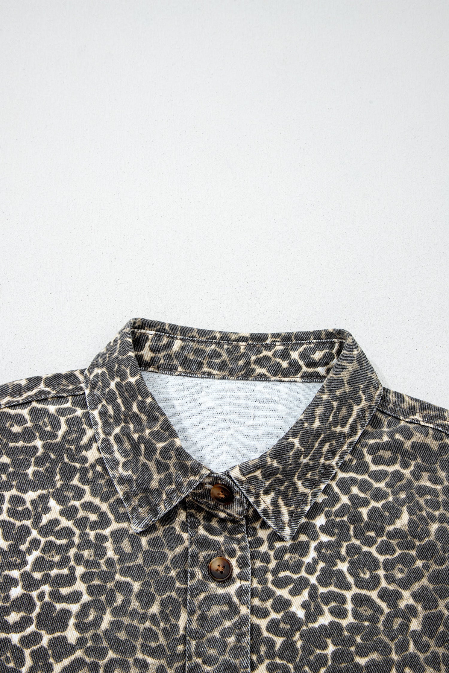 Gray Leopard Short Sleeve Denim Shirt