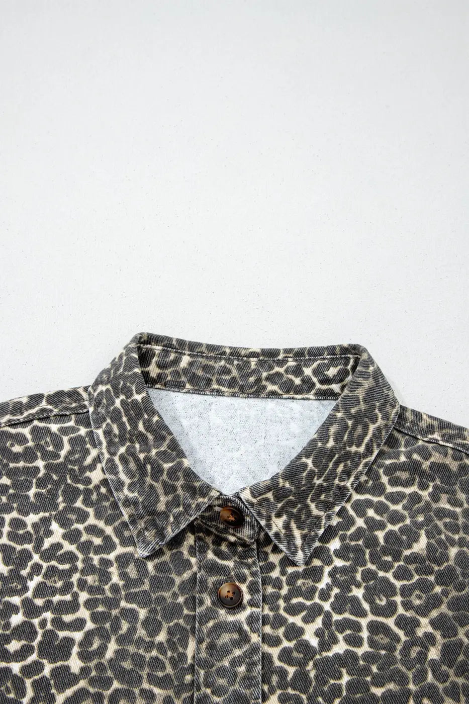 Gray Leopard Short Sleeve Denim Shirt
