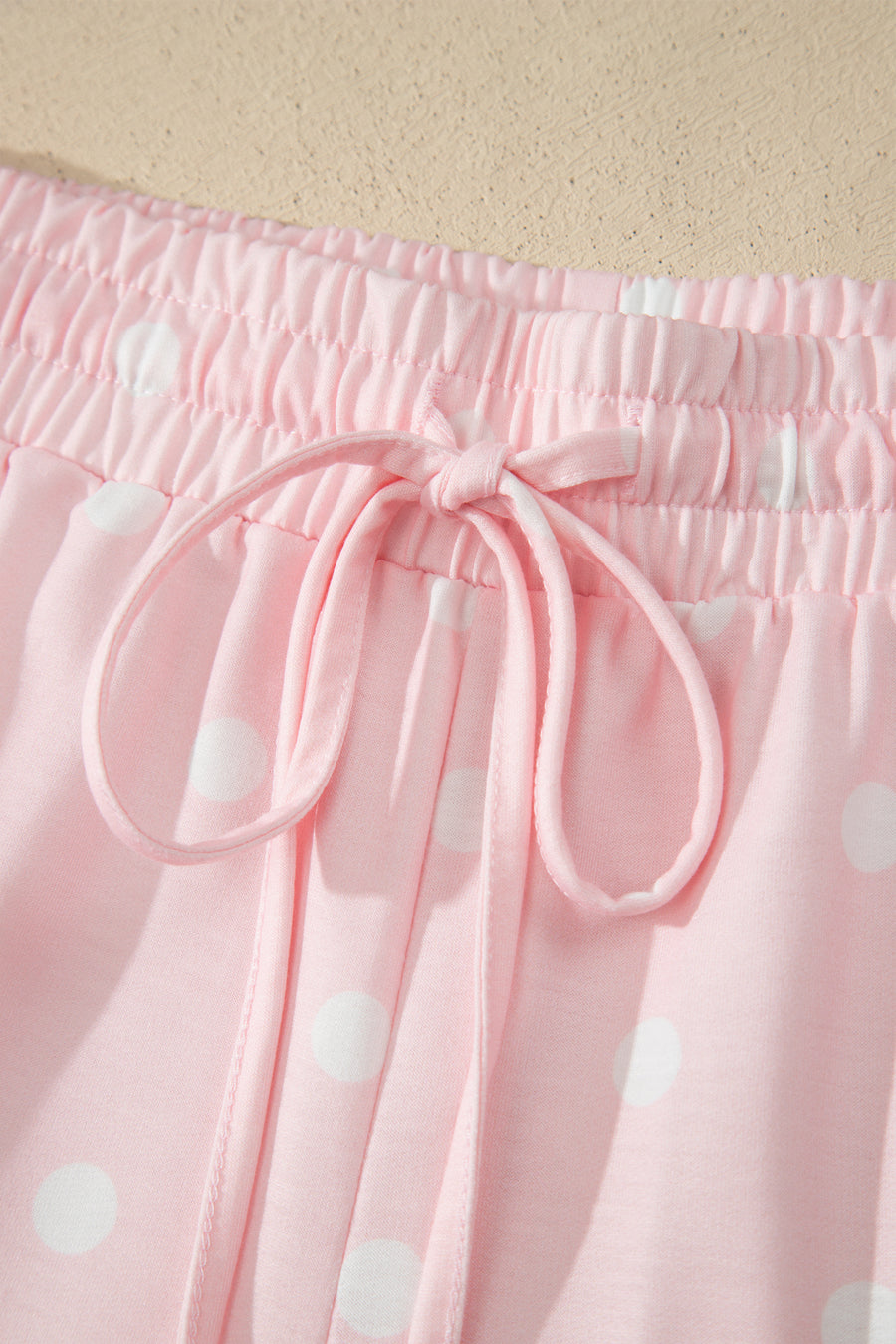 Polka Dot Exposed Seam Loose Tee Drawstring Shorts Two-Piece Set