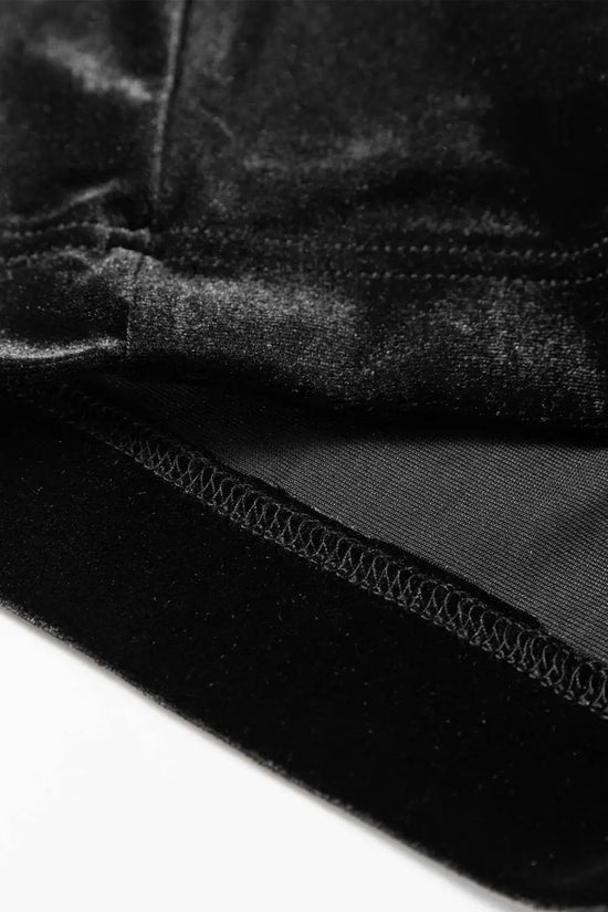 Black velvet straight‑leg drawstring trousers