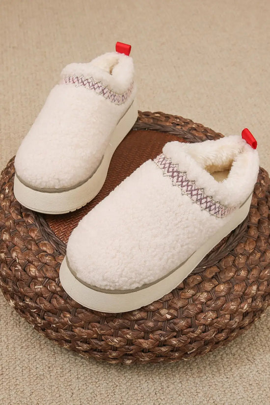 Embroidered sherpa plush winter slippers