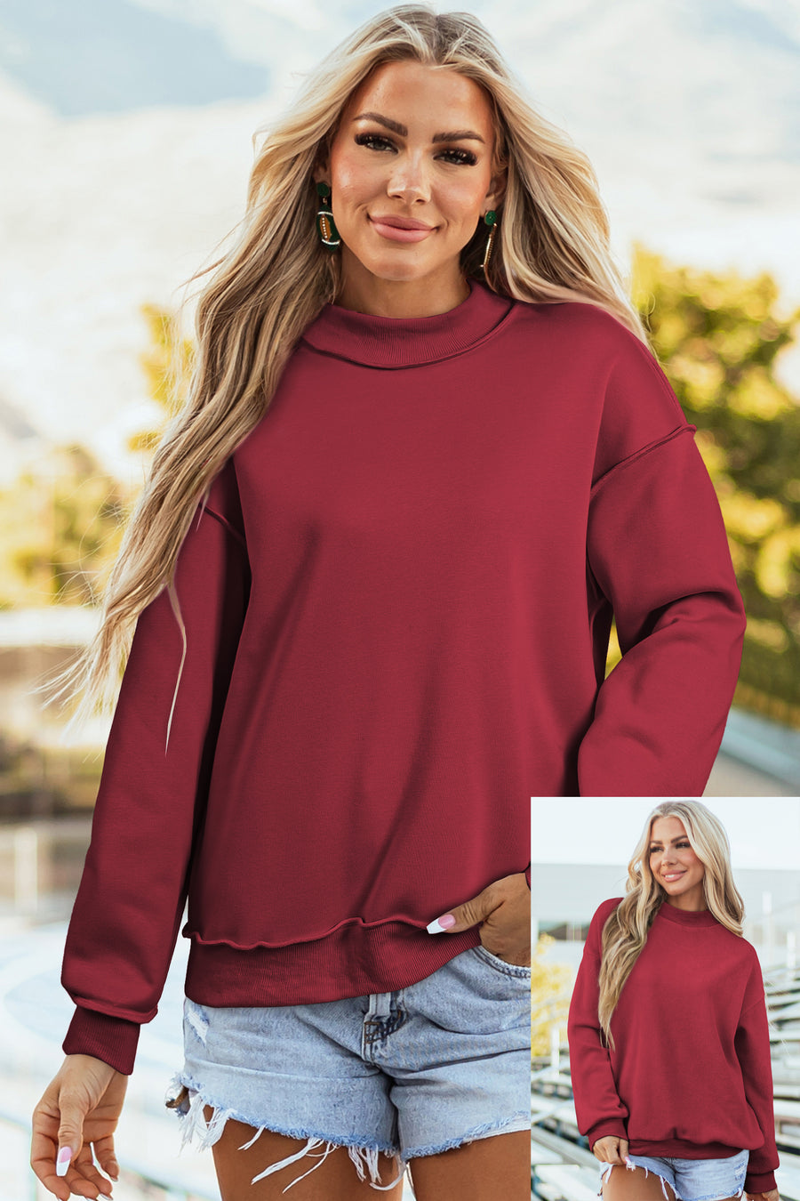 Drop Shoulder Reversible Mock Neck Sweatshirt Women UK