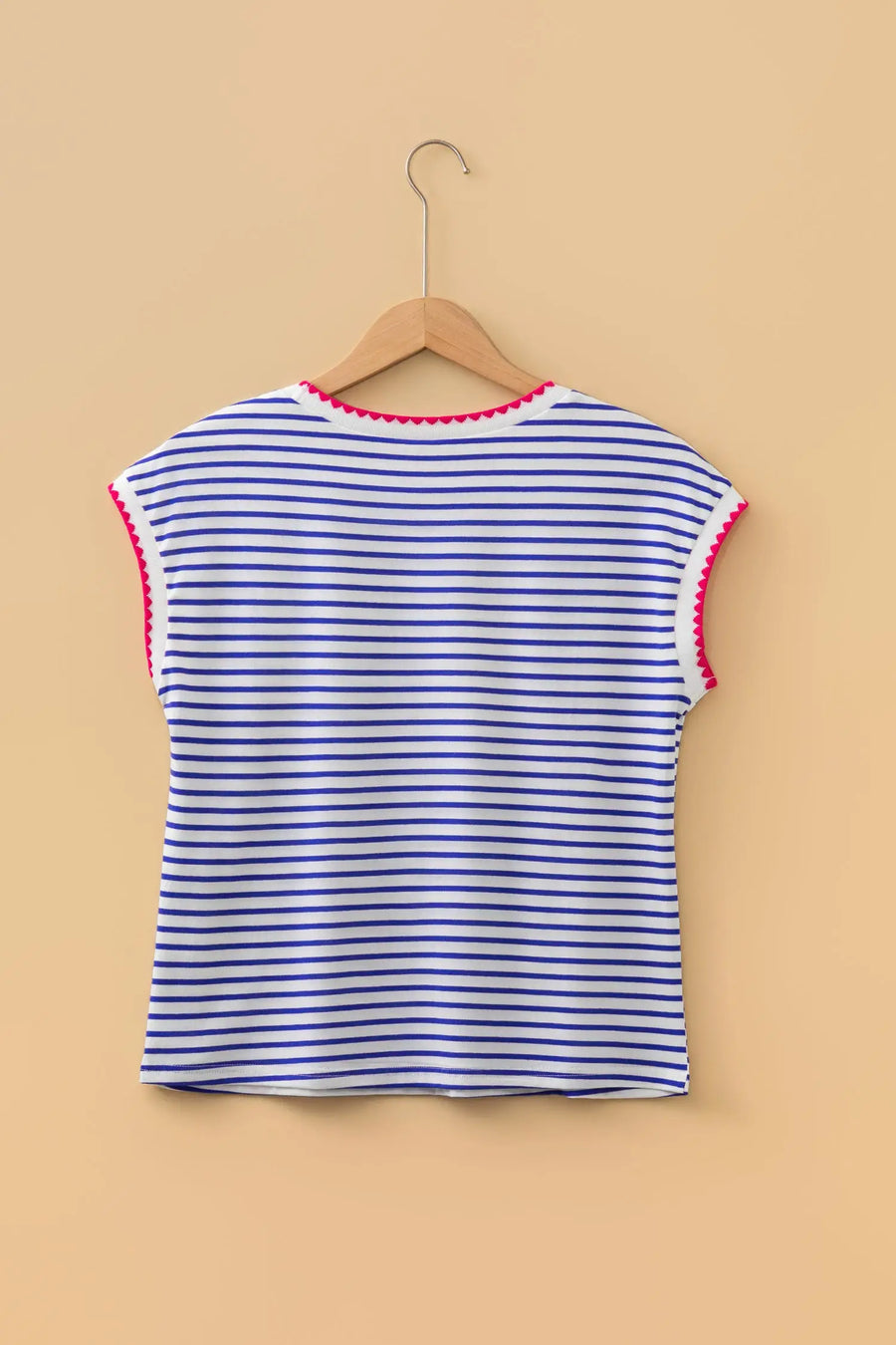 Stripe Contrast Trim Round Neck Cap Sleeve Tee Women UK