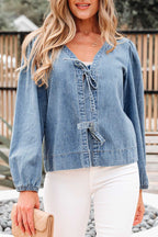 Blue Ties Puff Denim Top