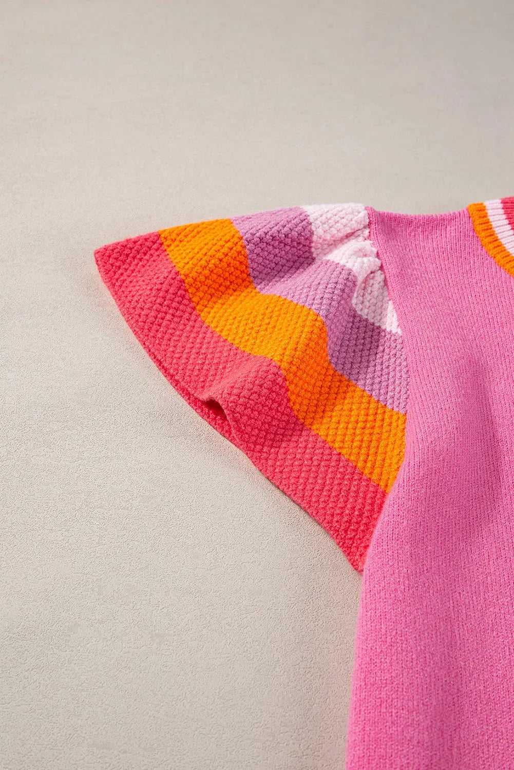 KnitT-Shirt - Turquoise Contrast Flutter Sleeves Sweater - Fashionfitz