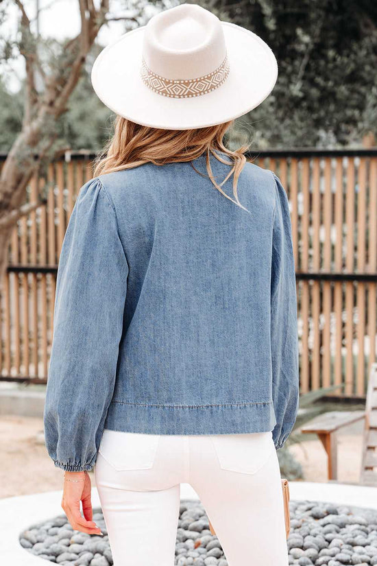 Blue Ties Puff Denim Top