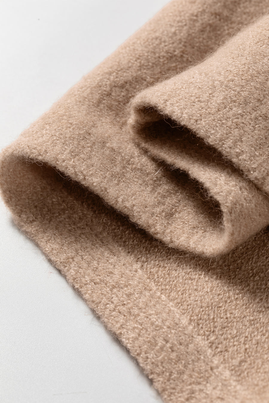 Beige High Neck Short Sleeve Washed Knit Sweater Women UK
